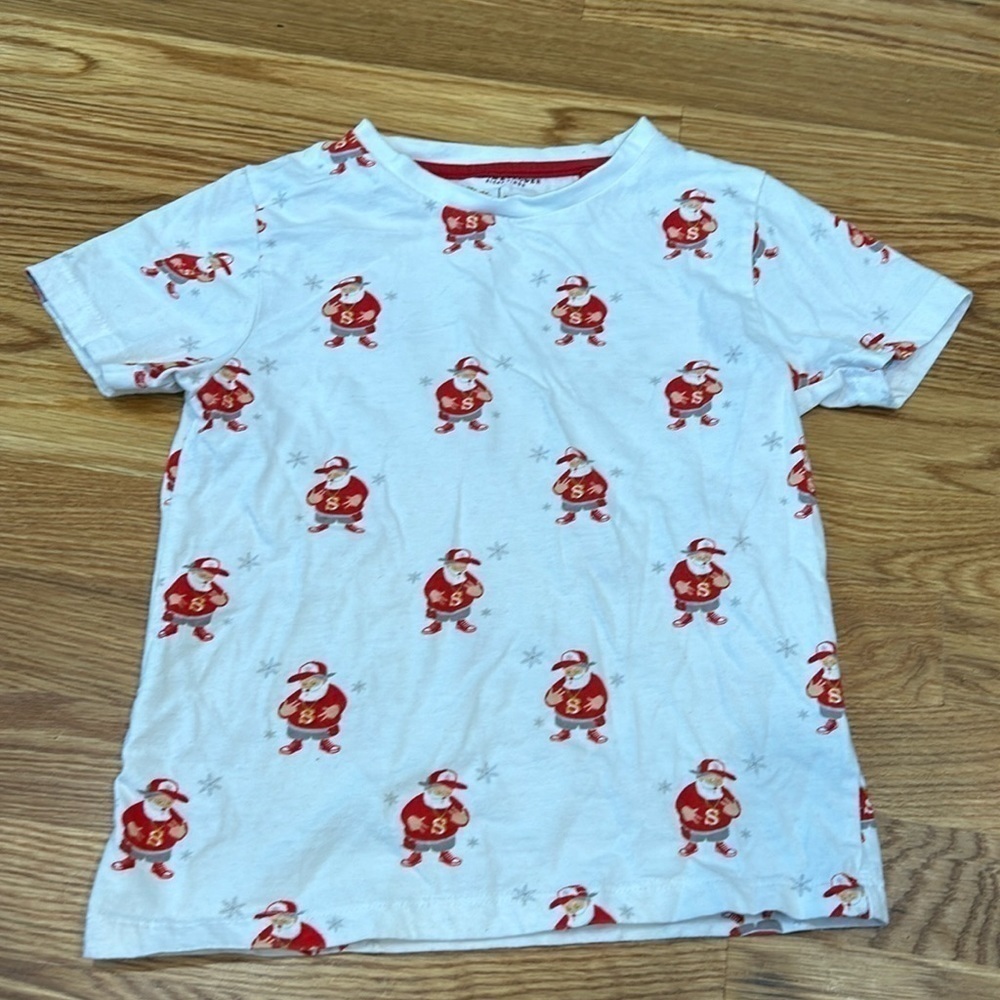 Denim and flower streetwear Santa chain short sleeve, crewneck T-shirt size 5/6